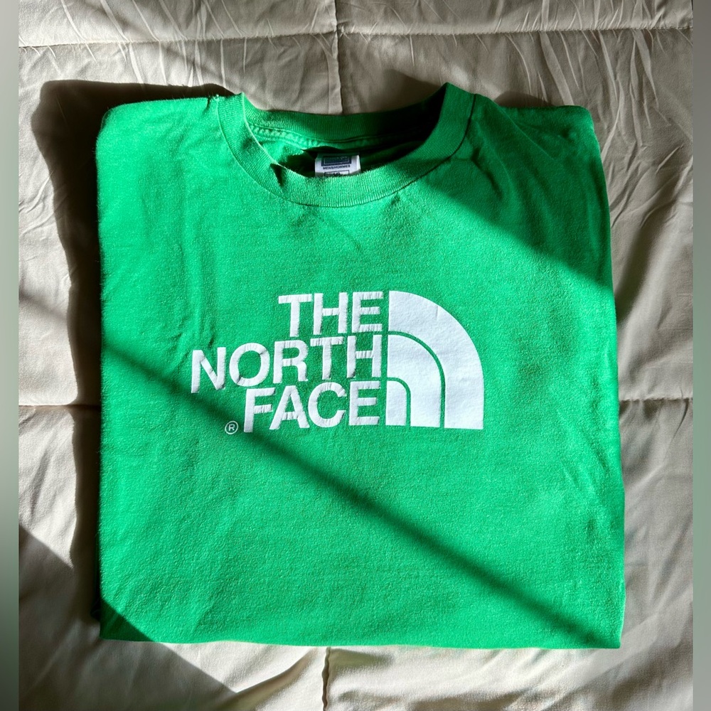 The North Face White Logo on Green Tee